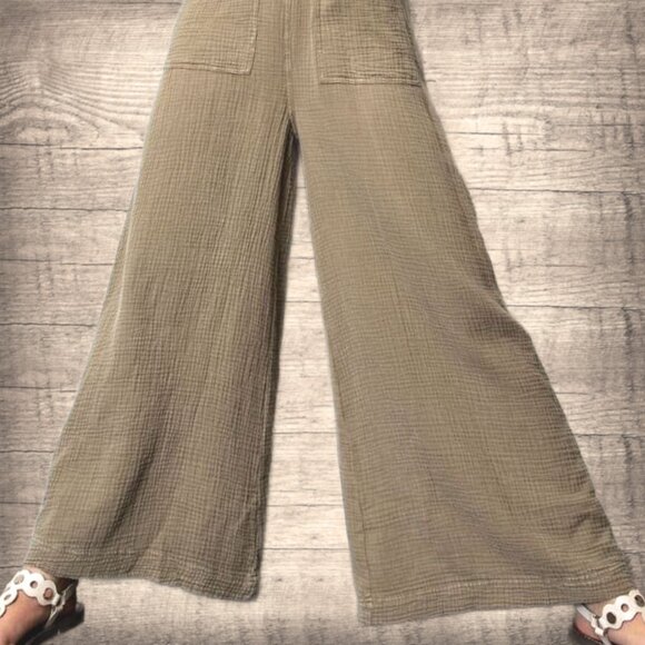 EASEL "Here I Am" Mineral Washed Wide Leg Jumpsuit Adjustable Tie Straps Pockets - Picture 14 of 16